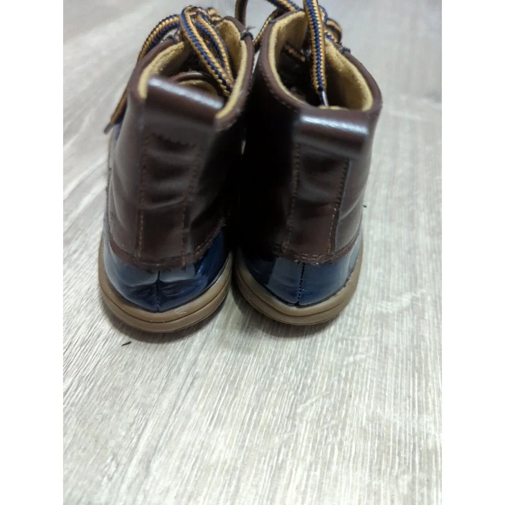 Lucky Top Ducko Childs Navy And‎ Brown Tie Up Rain Boots Size 7